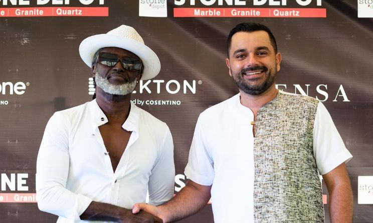 Reggie Rockstone and Stone Depot CEO Elias Hage.
