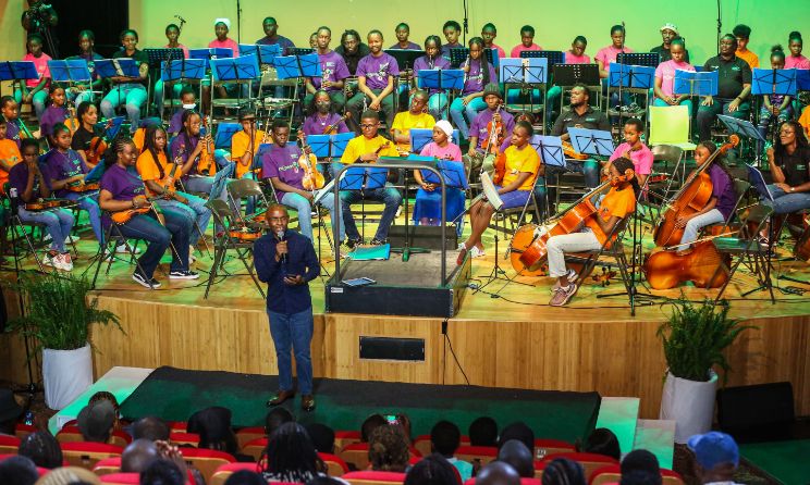 Safaricom CEO Peter Ndegwa speaking during the ninth Safaricom Youth Orchestra graduation ceremony in Nairobi on 1 April.