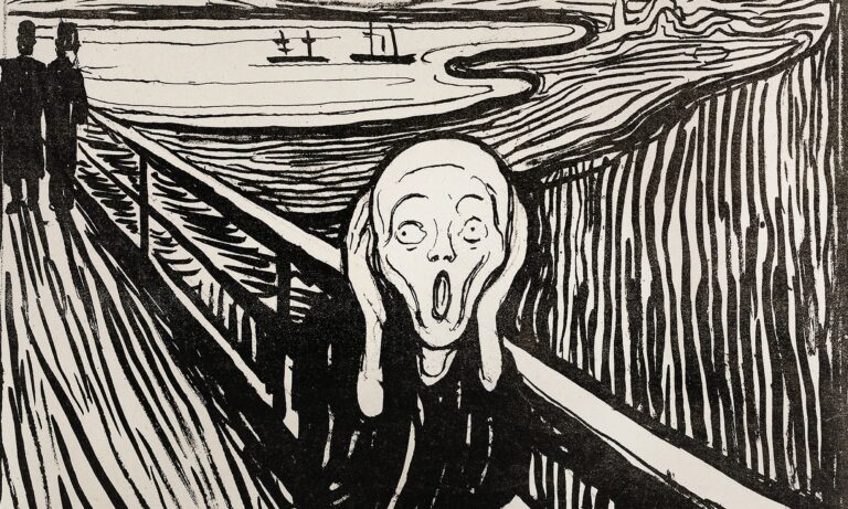 A version of Edvard Munch’s The Scream, illustrating the anxiety of the human condition. Munch (1863-1944) himself was often associated with bohemianism and mixed with bohemian writers and artists who drew inspiration from “spiritual concerns”.