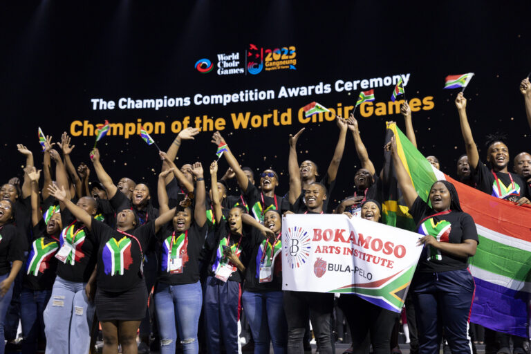 The Bokamoso Arts Institute Choir celebrates its win at the World Choir Games 2023 held in Gangneung, Korea, from 3 to 13 July.