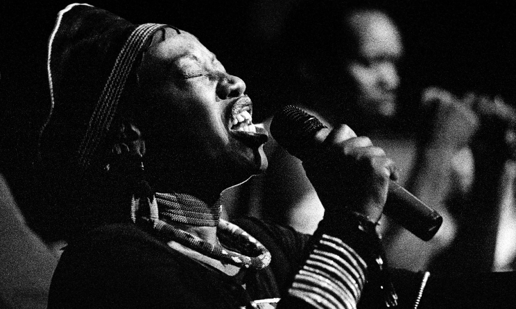 A photograph of Busi Mhlongo featured in the ‘The South African Jazz Collection’ book. Photo: Rafs Mayet