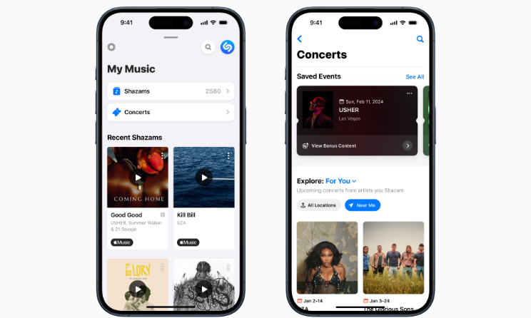 Shazam’s new Concerts space is available on the iOS app. Photo: Supplied