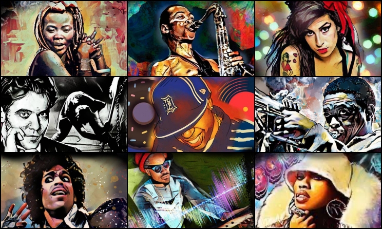 A collage of selected Ampersand Mixtape cover art by Anastasya Eliseeva.
