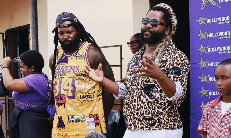 Big Zulu and Sjava during their visit to Myendane Primary School. Photo: Supplied