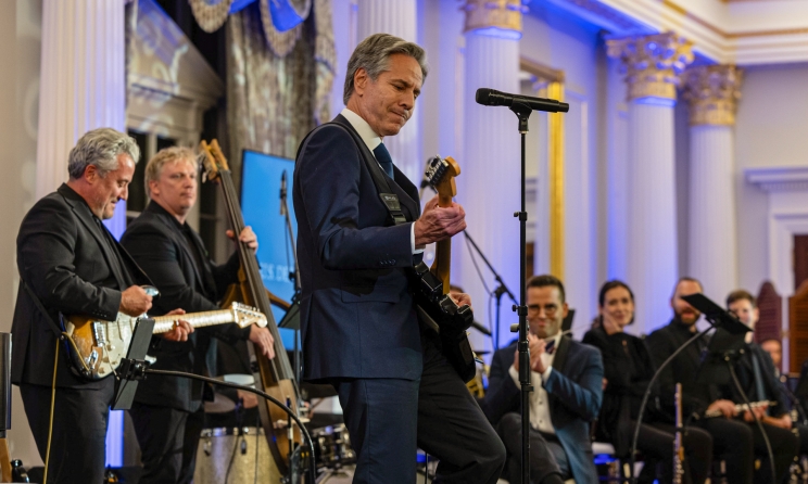 US Secretary of State Antony Blinken playing the guitar during the launch of the Global Music Diplomacy Initiative in September 2023. Photo: US Department of State