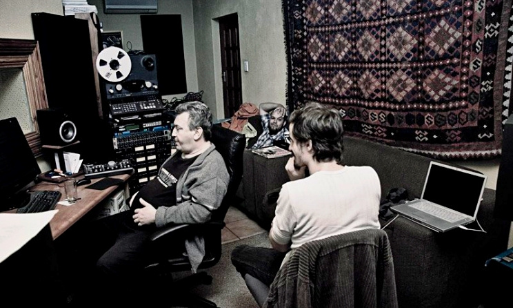 John Paul De Stefani (left) during a studio session with members from electro trio Bittereinder. Photo: Facebook