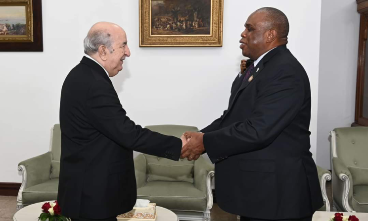 Algerian President Abdelmadjid Tebboune receives Afreximbank’s president and chairman of the board, Professor Benedict Oramah, during a courtesy call ahead of CANEX WKND 2024.