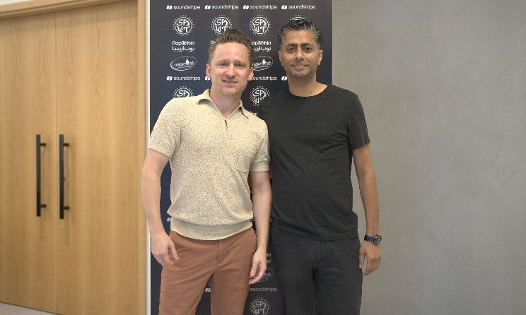 Soundstripe vice-president of music Josh Collum and PopArabia founder and chief executive Hussain ‘Spek’ Yoosuf. Photo: Creative Media Authority, Abu Dhabi